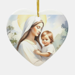 Décoration En Céramique Madonna avec l'enfant Jésus