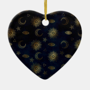 Décoration En Céramique Magic Gold Moon Sun Stars Dark Blue motif