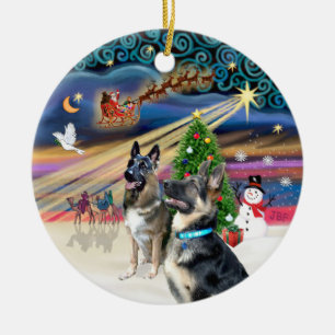 Décoration En Céramique Magie de Noël - bergers allemands (deux-2)