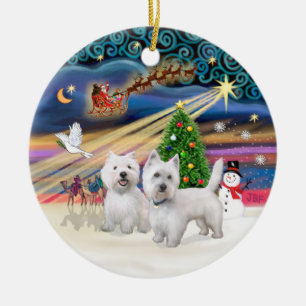 Décoration En Céramique Magie de Noël - Deux Westies