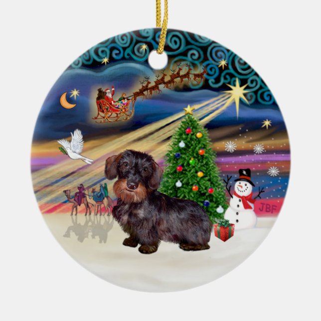 Décoration En Céramique Magie de Noël - Fil Haired Dachshund (Devant)