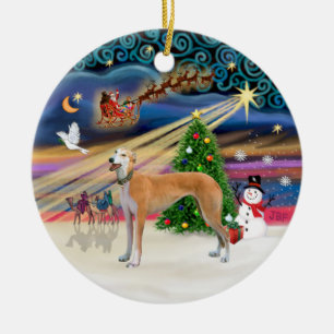 Décoration En Céramique Magie de Noël - Lévrier gris rouge clair