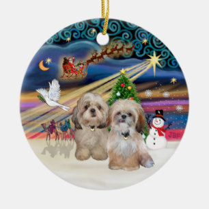 Décoration En Céramique Magie de Noël - Shih Tzu (DEUX - P+Y)