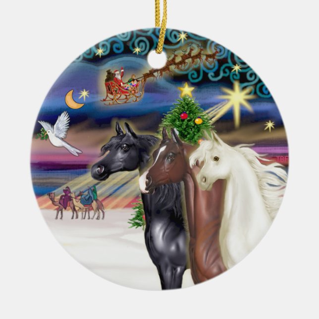 Décoration En Céramique Magie de Noël - Trois chevaux arabes (Devant)