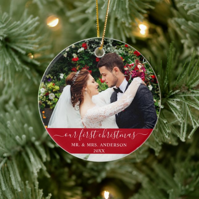 Décoration En Céramique Magnifique Script Notre Premier Noël Rouge (Arbre)