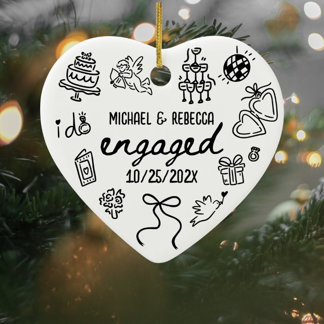 Décoration En Céramique Main fantaisiste tiré Fiançailles Noël (Newly Engaged Christmas Ornament)