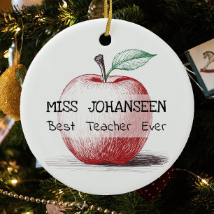 Décoration En Céramique Main Tirée Rouge Pomme meilleur enseignant jamais 