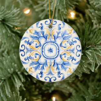 Décoration En Céramique Majolica : Bleu et or