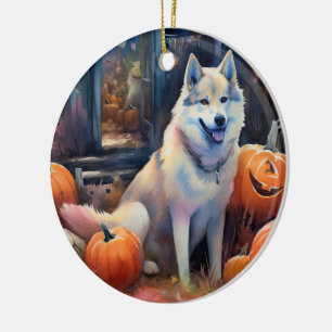 Décoration En Céramique Malamute d'Halloween en Alaska avec la peur Citrou