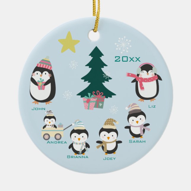 Décoration En Céramique Maman, papa et quatre enfants ~ Pingouins (Devant)