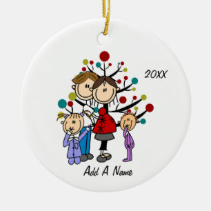 Décoration En Céramique Maman personnalisée, Papa, Deux filles Rouge