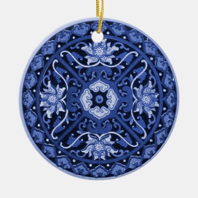 Décoration En Céramique Mandala blanc et bleu chinois antique (Devant)