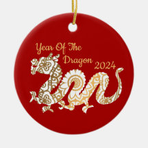 Mandala Dragon 2024 Chinois Nouvel An Rouge