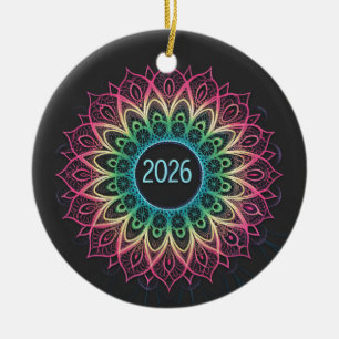 Décoration En Céramique Mandala fractal psychédélique 2026 avec néon