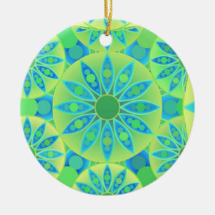 Décoration En Céramique Mandala motif, turquoise, bleu, vert citron