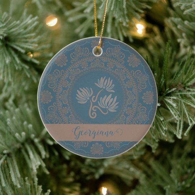 Décoration En Céramique Mandala personnalisé doré et sarcelle rococo à mot (Arbre)