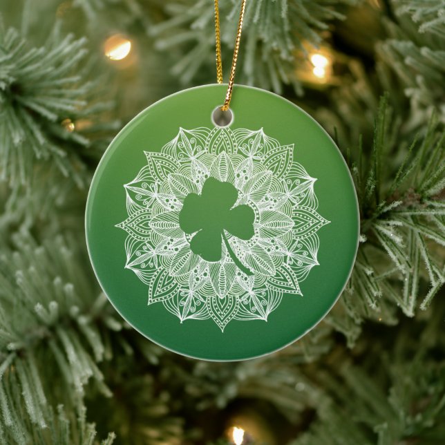 Décoration En Céramique Mandala vert à quatre feuilles (Arbre)