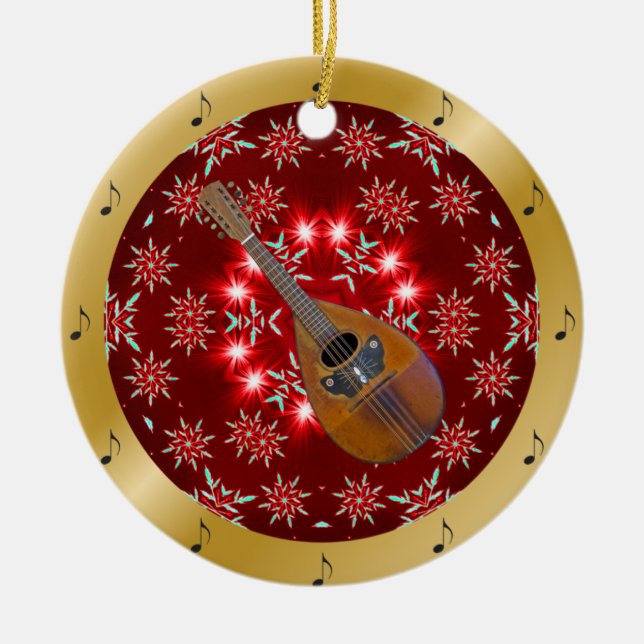 Décoration En Céramique Mandolin ~ Argent ~ Rouge~ Or ~ Noël ~ (Devant)