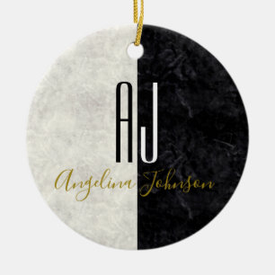 Décoration En Céramique Marbre Monogramme noir et blanc