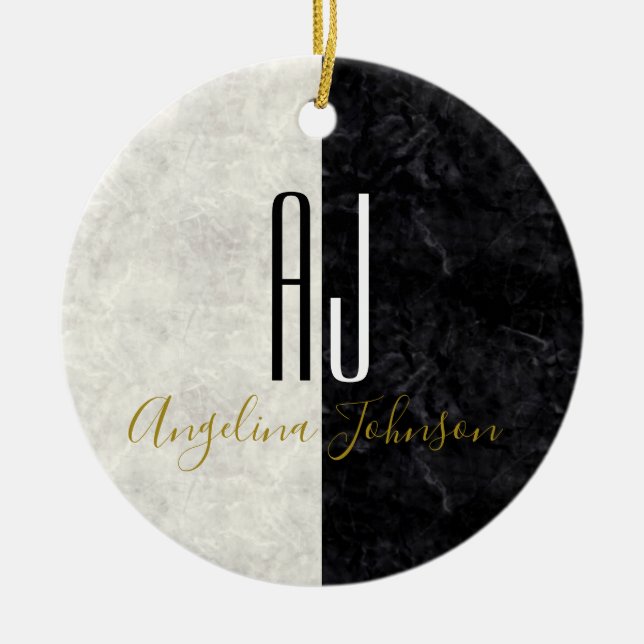 Décoration En Céramique Marbre Monogramme noir et blanc (Devant)