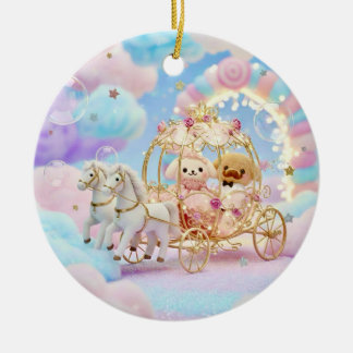 Décoration En Céramique Mariage de chiot mignon Carrosse de conte de fée