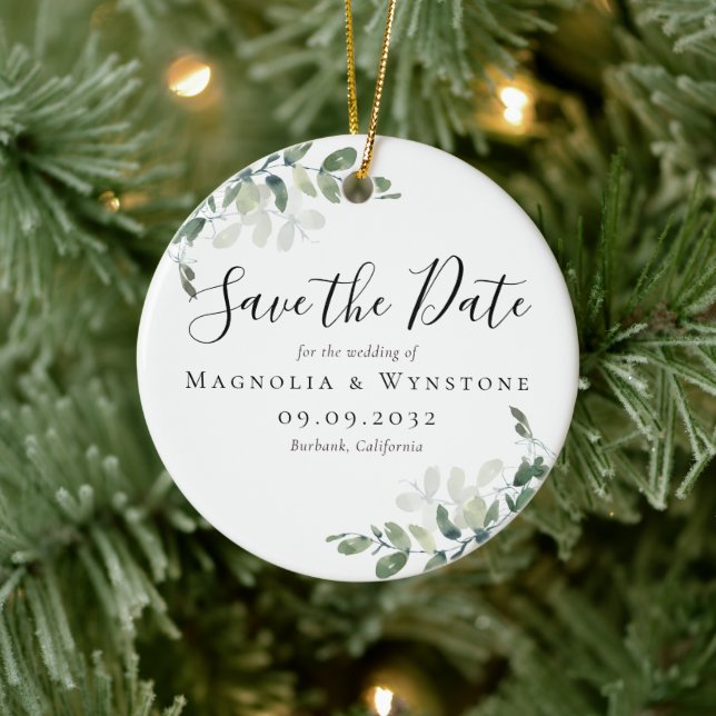Décoration En Céramique Mariage Eucalyptus Enregistrer La Date (Arbre)