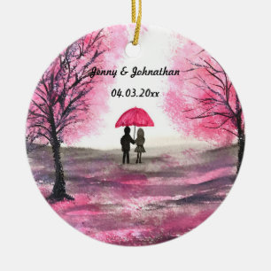 Décoration En Céramique Mariage rustique amour couple cerisier fleurs arbr