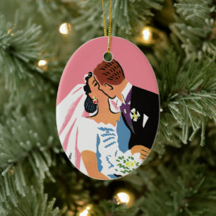 Décoration En Céramique Mariage Vintage, Mariée et Mari Rétro s'embrassant