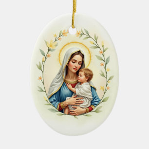 Décoration En Céramique Marie Mère de Dieu Paix et Bénédictions Écriture
