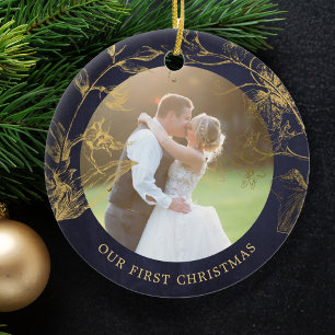 Décoration En Céramique Marié photo couple premier Noël élégant