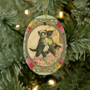 Décoration En Céramique Mariée de chat et mariage de chambre