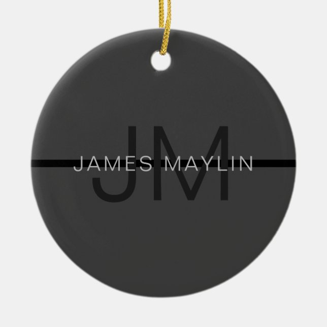 Décoration En Céramique Masculine élégant gris foncé Nom et monogramme (Devant)