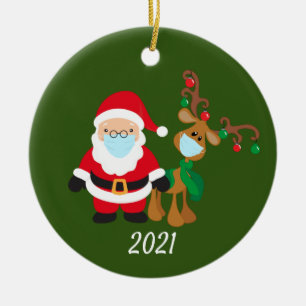 Décoration En Céramique Masque visage de Noël Père Noël et Reindeer 2021