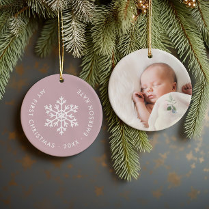 Décoration En Céramique Mauve Hiver Flocon de neige Première photo de Noël