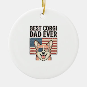 Décoration En Céramique Meilleur Papa Corgi Patriote Vintage T-Shirt Chien