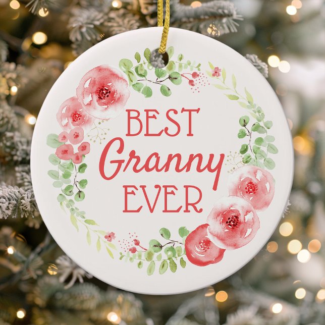 Décoration En Céramique Meilleure aquarelle Granny Ever Fleur Wreath (Créateur téléchargé)