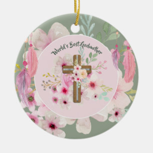 Décoration En Céramique Meilleure MÈRE-MÈRE POEM du monde - Croix florale