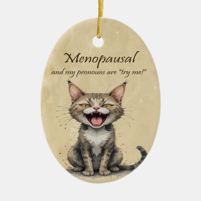 Décoration En Céramique Menopause Humor Stressed Angry Cat (Devant)