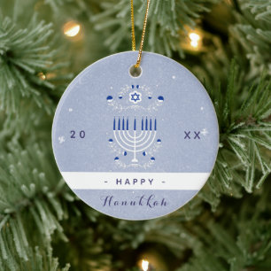 Décoration En Céramique Menorah Bleue et Étoile de David Happy Hanoukka Da
