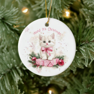 Décoration En Céramique Meow Christmas Kitten rose