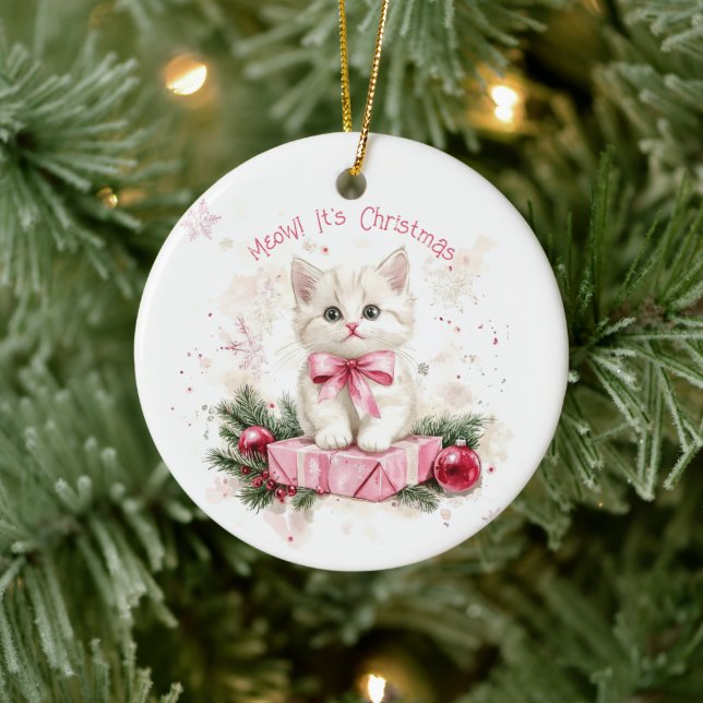 Décoration En Céramique Meow Christmas Kitten rose (Arbre)