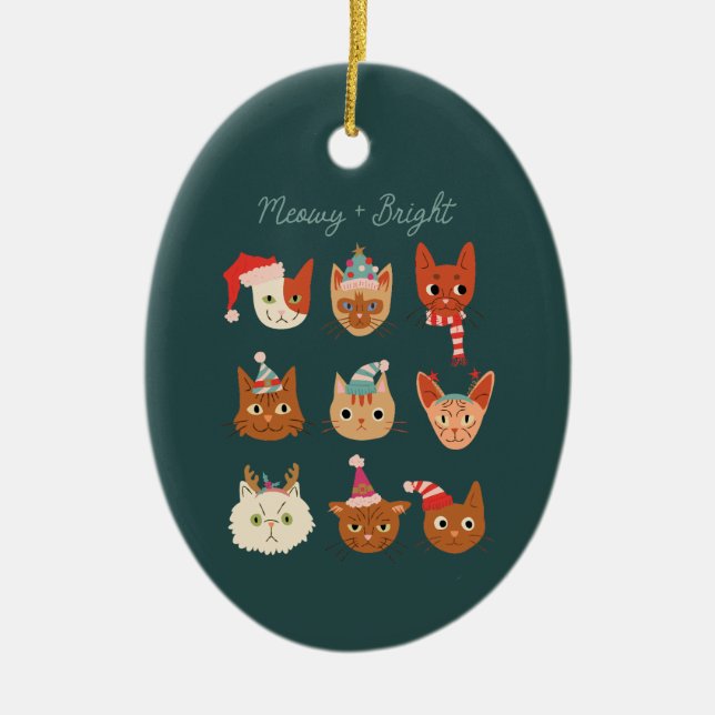 Décoration En Céramique Meowy & Bright Green Christmas Cats (Devant)