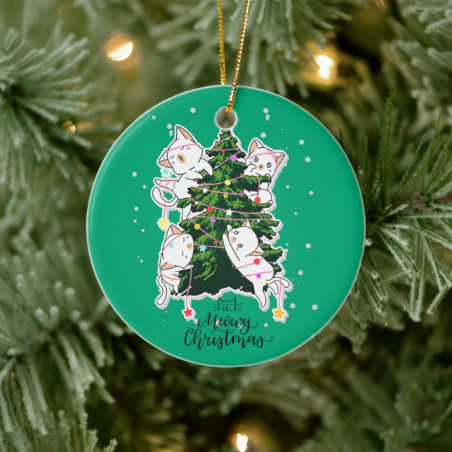 Décoration En Céramique Meowy Christmas | Funny Cat Illustration  (Arbre)
