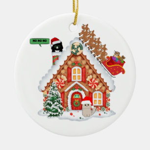 Décoration En Céramique Meowy Visite de Noël de Père Noël Chat et amis