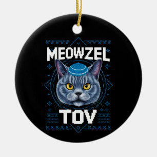 Décoration En Céramique Meowzel Tov Hanukkah Juif Chat Holiday