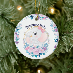 Décoration En Céramique Mère et bébé Eléphant rose Fleur Flush Wreath