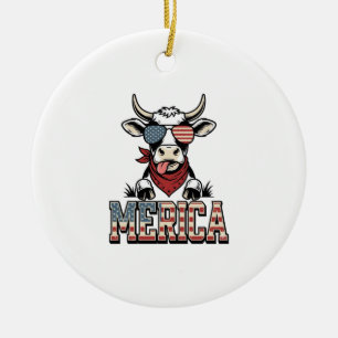 Décoration En Céramique Merica Graphique de gravure vintage vache patrioti