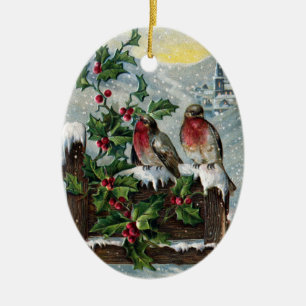 Décoration En Céramique Merles anglais sur Noël de cru de barrière