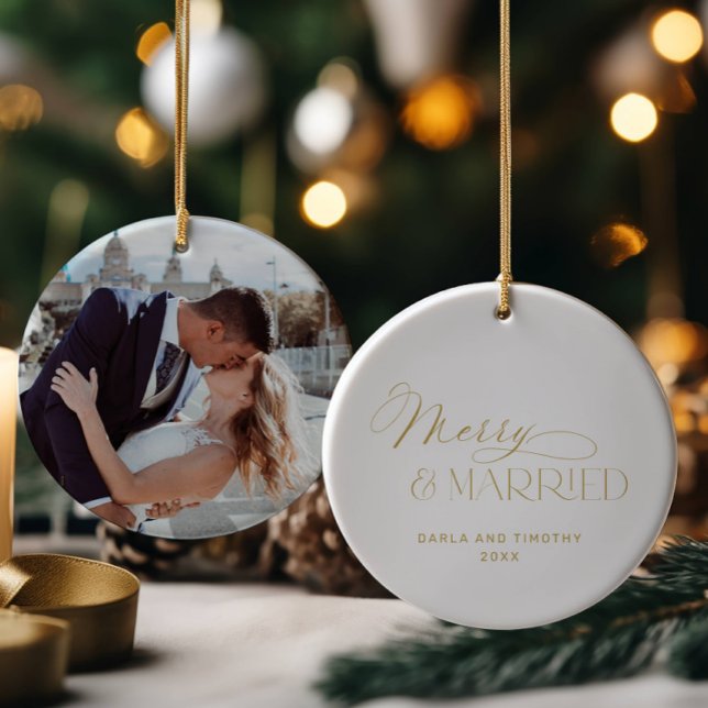 Décoration En Céramique Merry and Married Gold Christmas  (Créateur téléchargé)