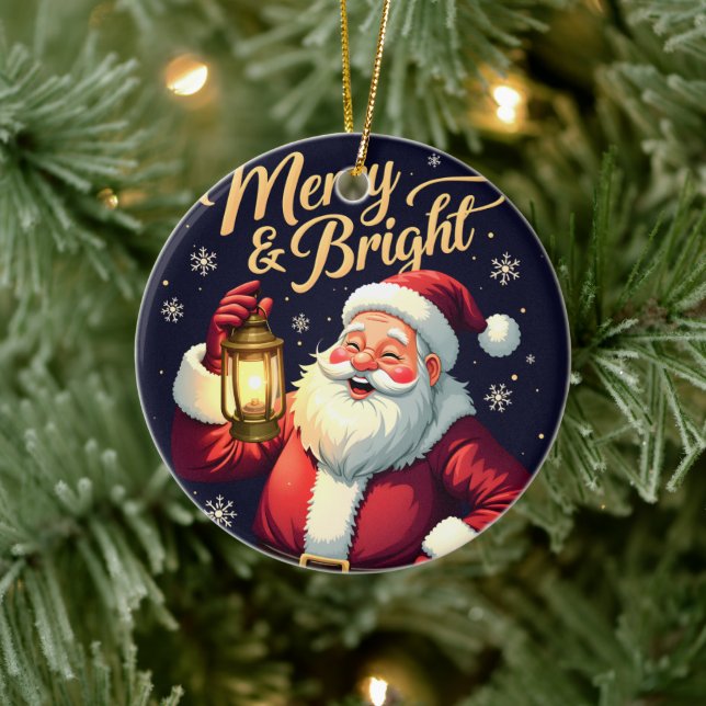 Décoration En Céramique Merry Bright Santa Holding Lantern Illustration (Arbre)